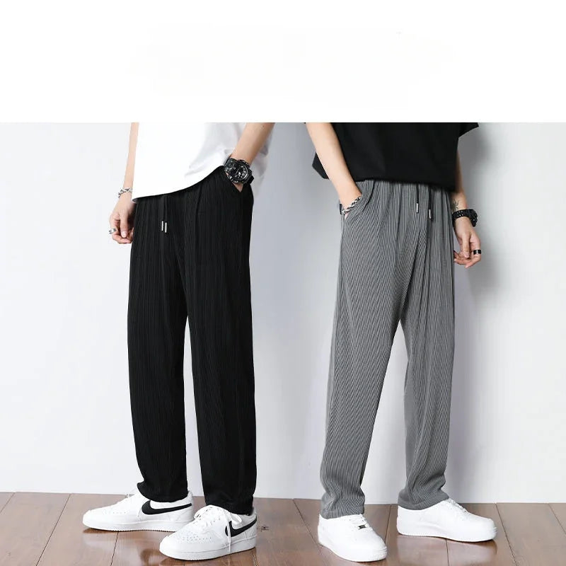 Summer White Casual Pants Men's Ice Silk Pants Men's Drape Floor Mop Pants  Korean Straight Loose Wide Leg Long Pants