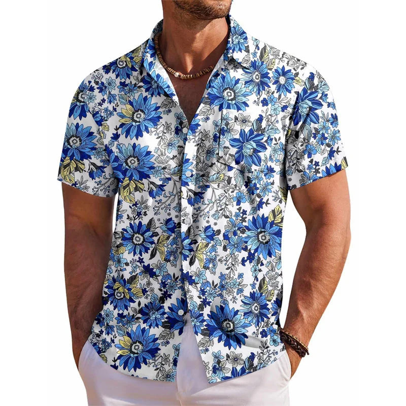 Men's Hawaiian shirt short sleeved printed button clothing summer beach shirt casual vacation comfortable and breathable