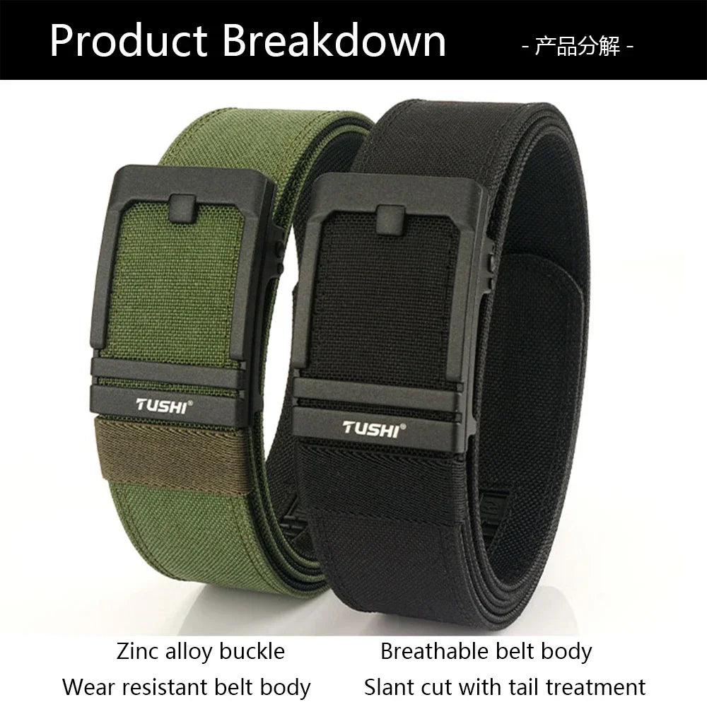 TUSHI Brand 4.3 Wide Thickened gun hanging double-layer nylon cloth belt versatile casual outdoor tactical automatic buckle mens