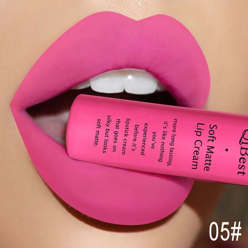 QIBEST Velvet Matte Nude Liquid Lipstick Makeup Sexy Red Lipgloss Waterproof Long-lasting Purple Black Orange Lip Stain Cosmetic