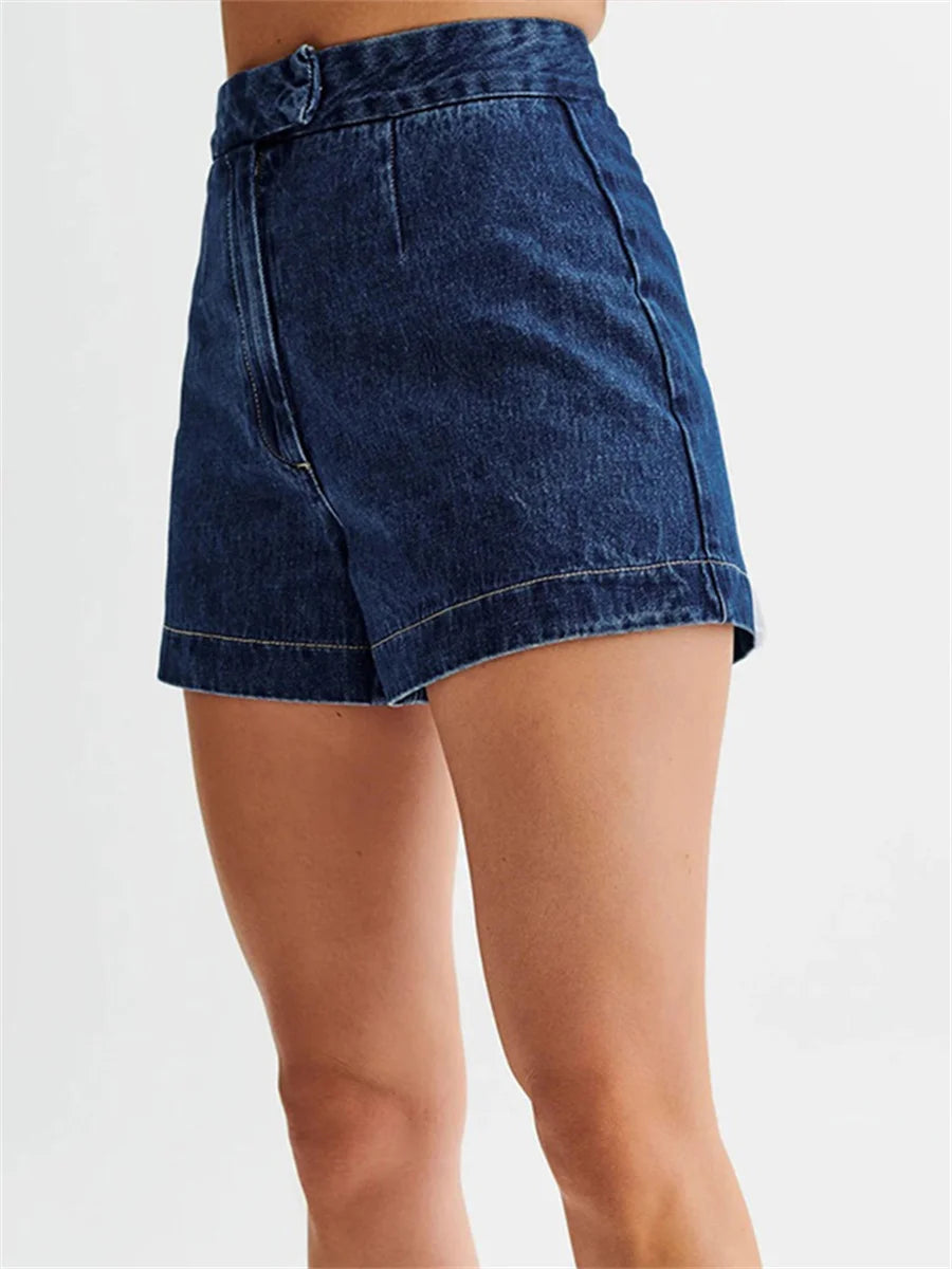 Summer Women's Denim Shorts Sleeveless High Waist Wide Leg Shorts A-Line Hot Pants Lady Jeans Bottoms Shorts Casual Style Jeans