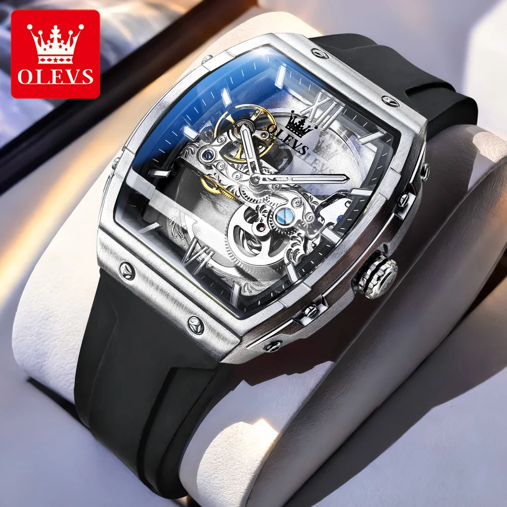 OLEVS 6779 Transparent Hollow Mechanical Men's Watches Fashion Luxury Silicone Strap Waterproof Skeleton Automatic Watch For Man