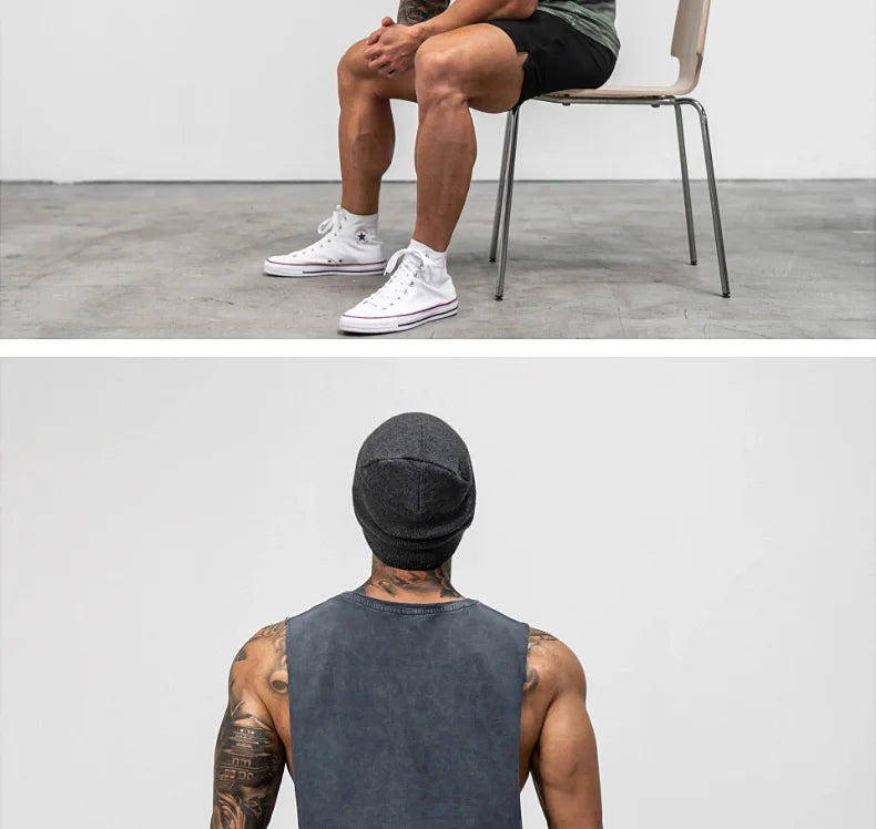 Men Summer Cotton Sleeveless Tank Top Gym Bodybuilding Fitness Running Workout Casual Athletic Sportswear Training Vest Clothing