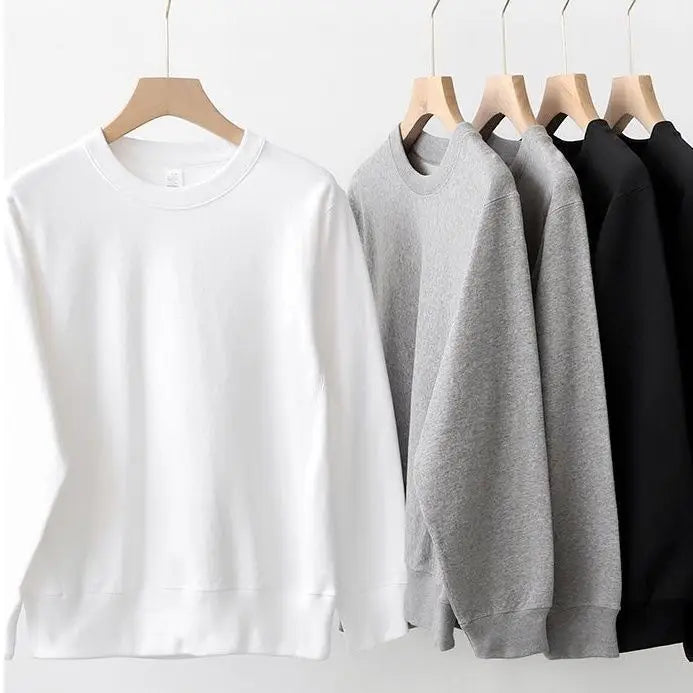 Winter 380g Thicken Warm Undershirt Casual Unisex 100%Cotton T-Shirt Loose Fit and Casual Brushed Fleece Pure Color Sweatshirt