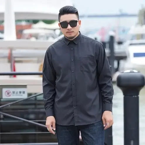 Plus Size 12XL 10XL Men's Shirts Long Sleeves Work Formal Shirt Anti-Wrinkle Classic Business Pocket Tops Male Clothing 90-190KG