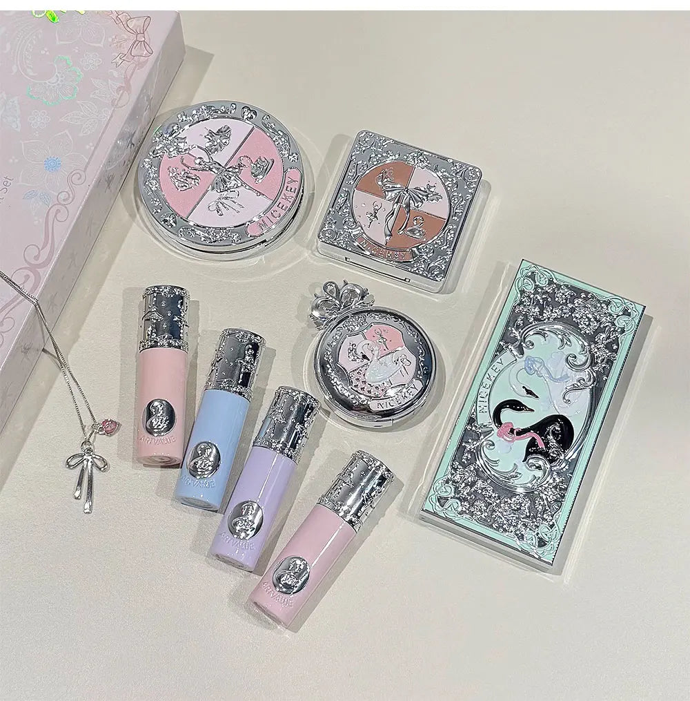 NICEKEY Multipurpose Makeup Sets Include 4 Lip Mud,1 Blush,1 Pressed Powder,1 Eyes Palette,1 Contour Palette With Necklace Gift