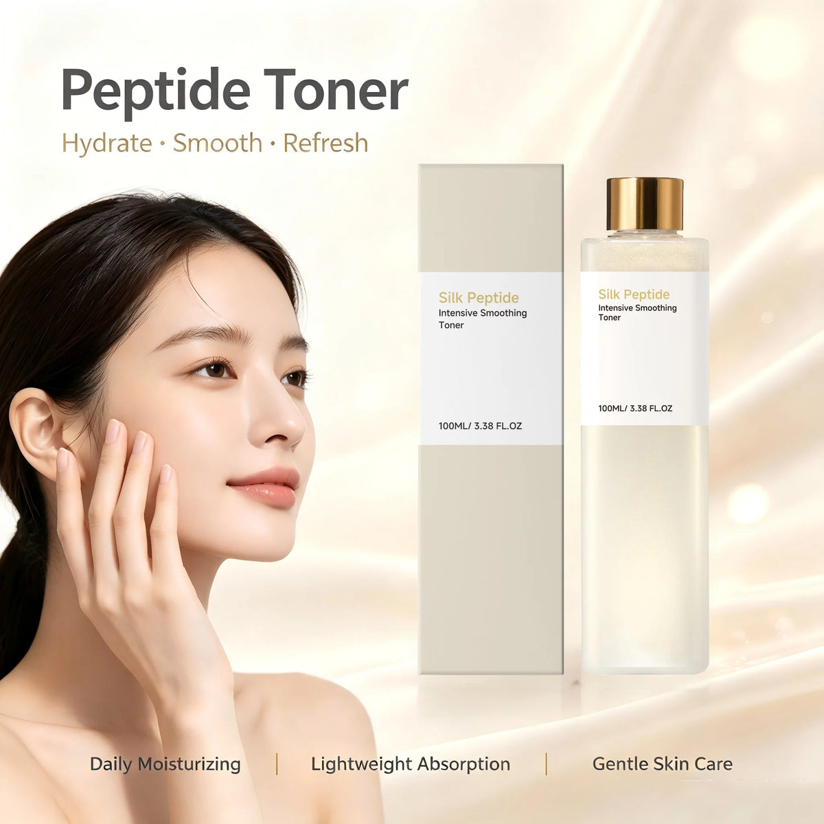 Peptide Toner for Dry Rough Skin Minimize Pores Brighten Dull Uneven Tone Fade Yellow Skin Hydrating Silk Facial Toner 100ml