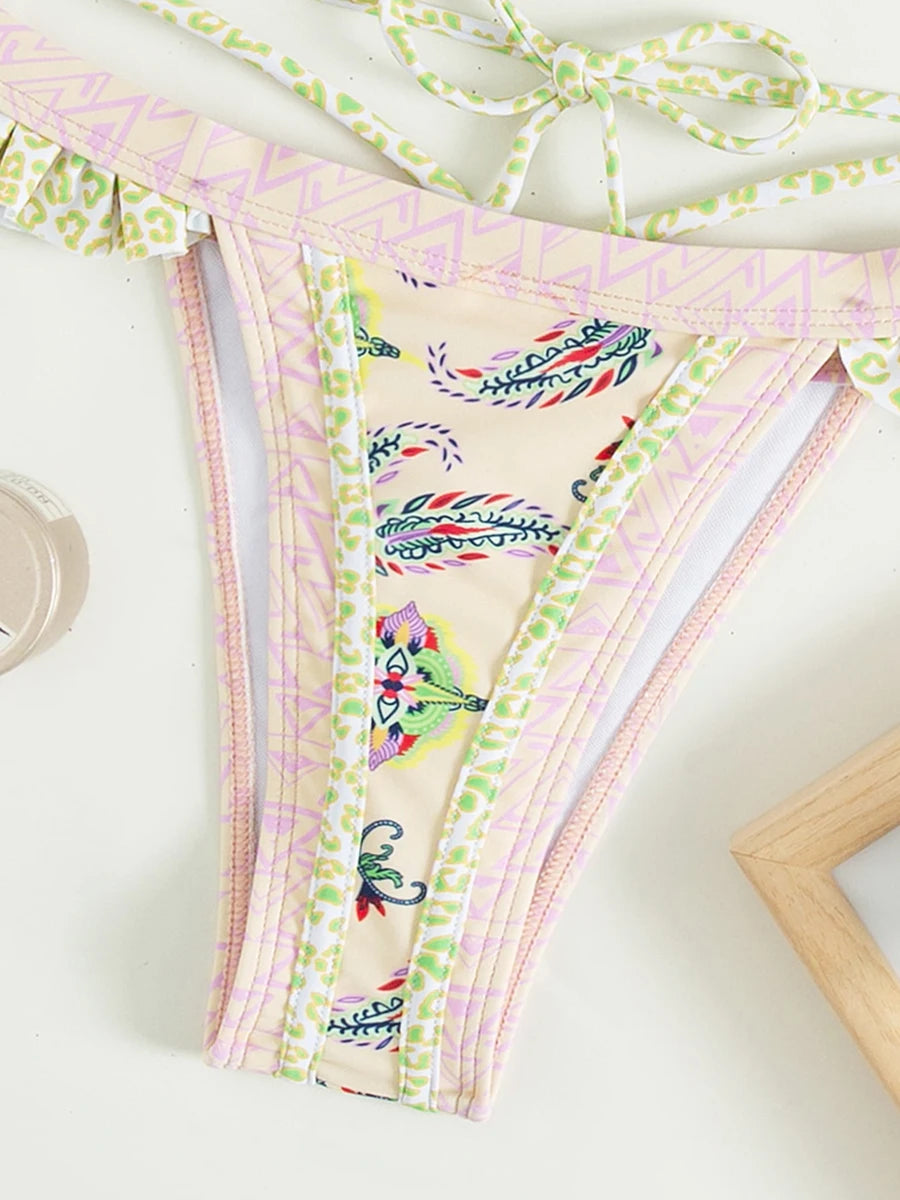Print Bikinis Bordered Bikini Set Mciro Halter Swimwear Women Swimsuit Sexy Beachwear Brazilian Biquini Triangle Bathing Suits