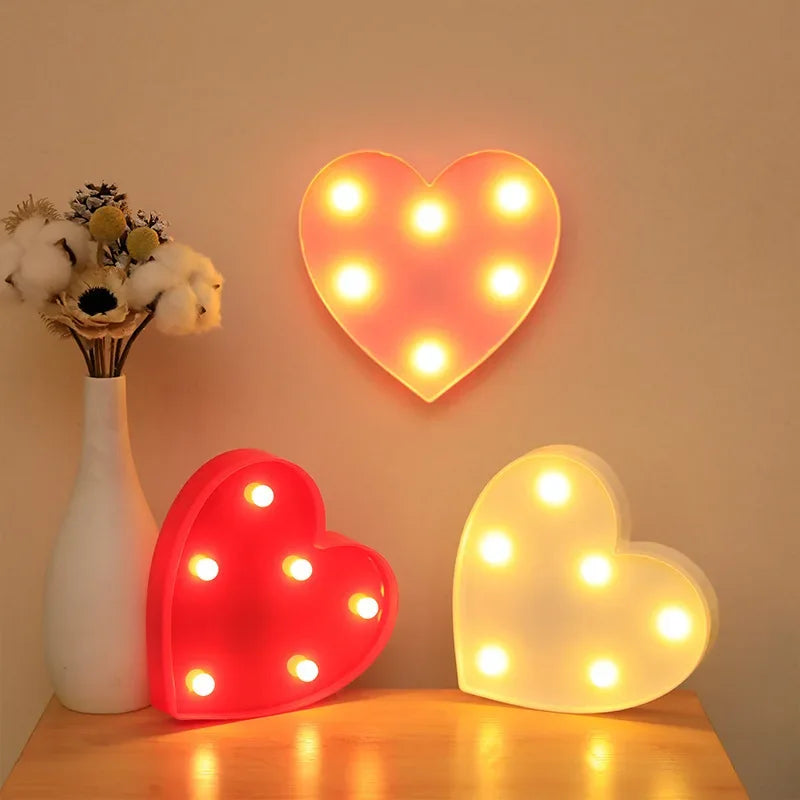 LED Love Heart  Lamp Wedding Party Romantic Red Pink Night Light Ornament Birthday Christmas Home Decoration Valentines Day Gift