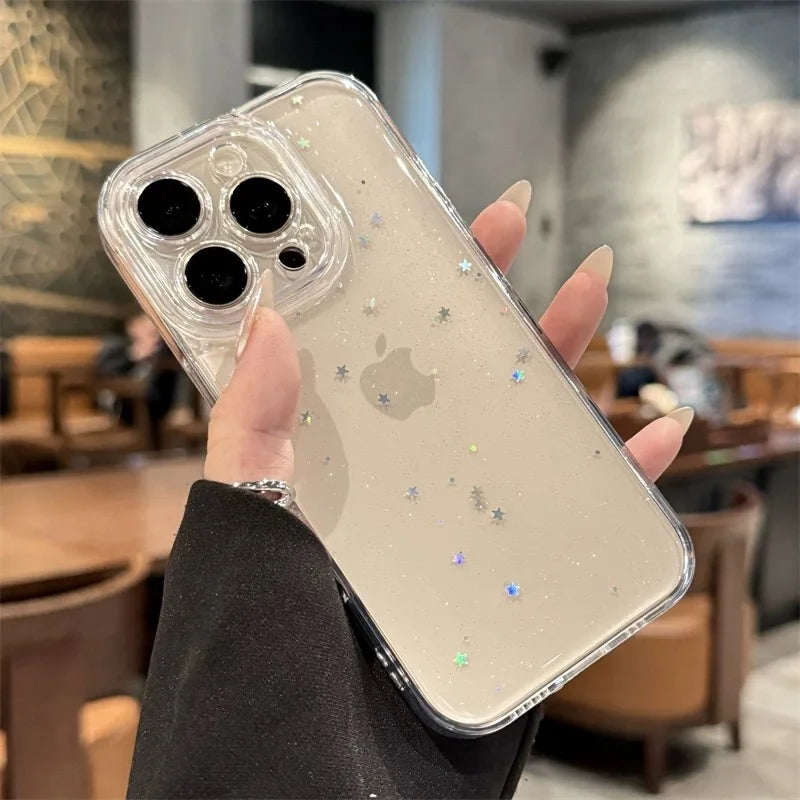 Luxury Clear Star Bling Glitter Phone Case For iPhone 17 16 15 14 13 12 11 Pro Max XR X XS 8Plus Sparkle Shockproof Bumper Cover