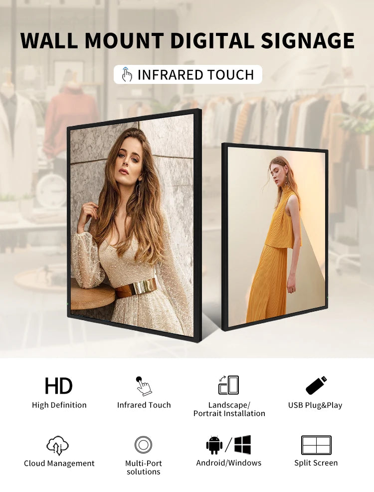 Lcd Touch Screens Monitor 10 21 32 43 50 55 65 75 Inch Wall Mounted Totem Display Panel Digital Android Interactive Touch Kiosk