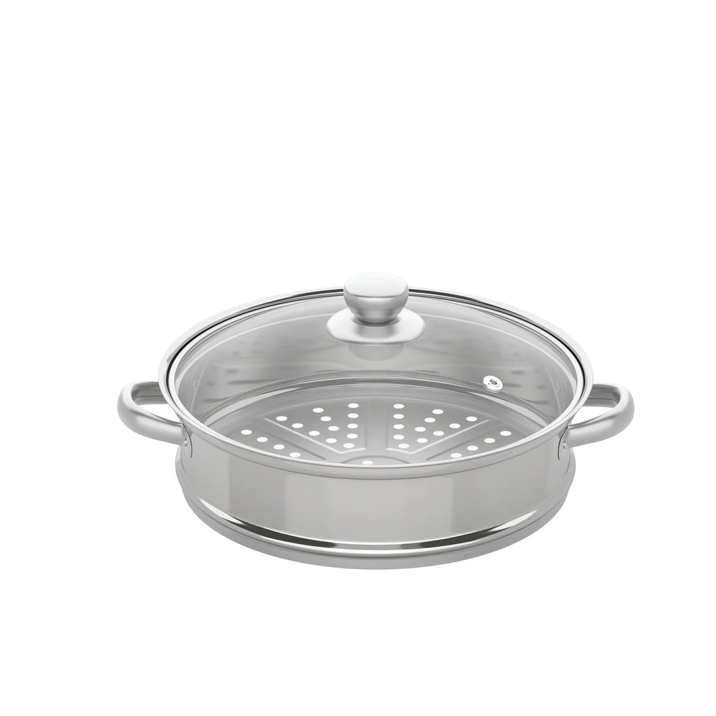 3 Tiers Stainless Steel Steamer 28cm Overlapping Steaming Pot Cookware Kitchen Soup Steamer Cooker Set Silver with Glass Lid
