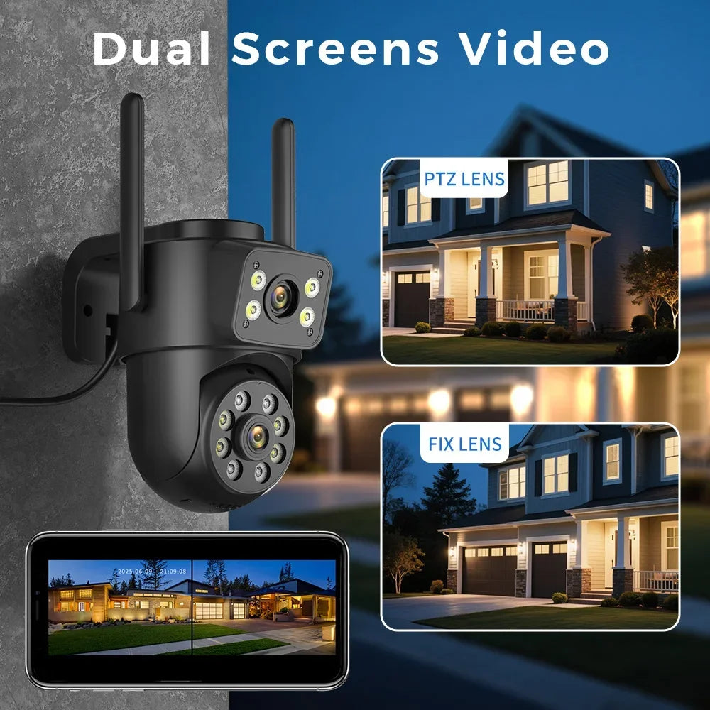 Dual Screen WiFi Security Camera 4K 8MP Dual Lens Surveillance Camera Human Detection Night Vision 5X Zoom Home Outdoor Security