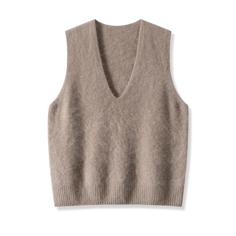 SuyaDream, Women Vests, Fleece Wool, V Neck, Chic Pullovers, 4.7%Cashmere 95.3%Wool, 2025 Fall Winter Sweaters, Tanks