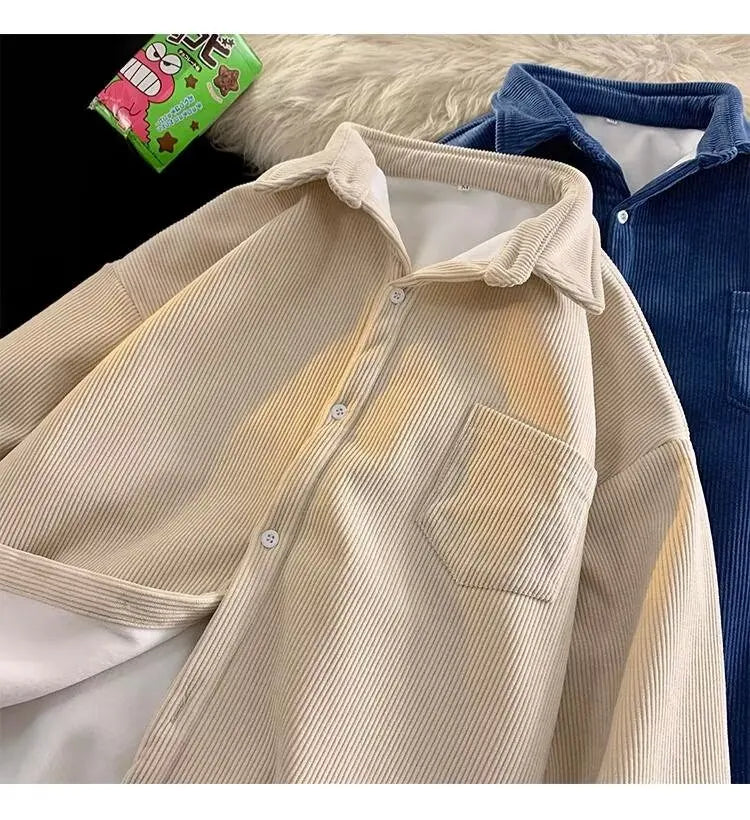 Corduroy Long Sleeve Shirt Jacket Men's Autumn Winter Thickened Casual Wear Resistant Embellished Standard Fit Youth Fashion