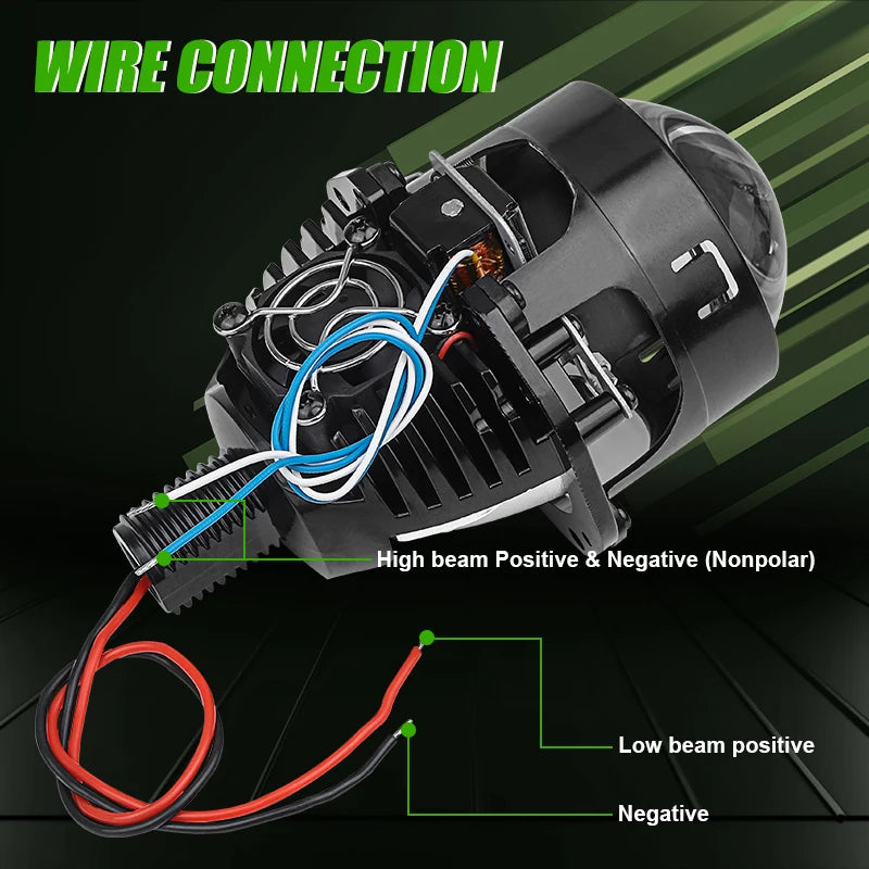 LED Projector Lens 2.5 Inch Bi LED High Low Beam Lights 80mm LED Halo for H4 H7 9005 9006 Car Headlight Bulbs Auto Diodes Turbo