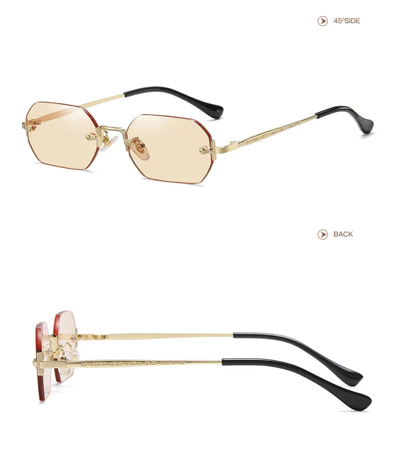 Vintage Rimless Polygon Sunglasses Women Men Luxury Brand Designer Popular Travel Small Frame Sun Glasses Ladies