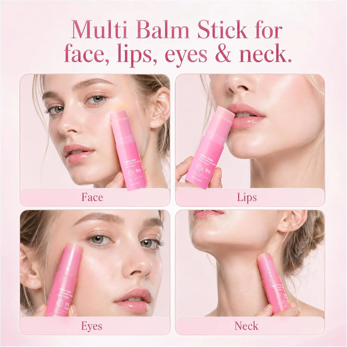 PDRN Pink Collagen Volume Multi Balm Stick Hydrating Plumping Firming Care for Face Neck Under Eyes Lips Fine Lines 10g