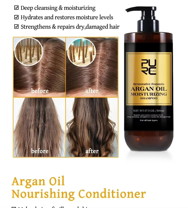 PURC Morocco Set Serum Smoothing Shampoo and Conditioner Repair Hair Mask Anti Dandruff Scalp Anti-Itch Hair Care Products Kit