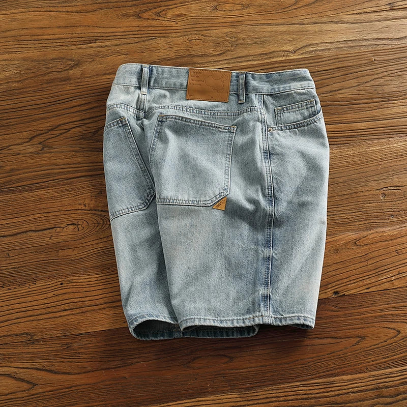 Retro classic summer casual medium pants five quarter pants fashion loose straight leg light denim shorts men's fashion