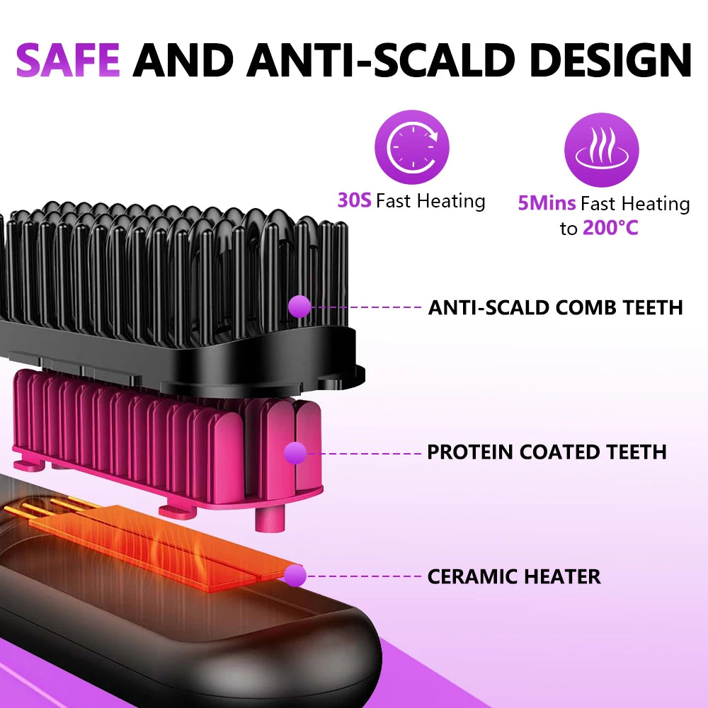 Cordless Hair Straightener 4 Temp LCD Display Anti-scald Hair Straightening Brush Portable Rechargeable Hair Styler Travel Women