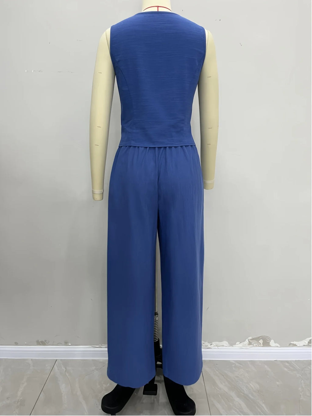 Two Piece Set Women Outfit 2026 Spring New Solid Color V-Neck Sleeveless Lace Up Vest & High Waist Casual Long Pants Set