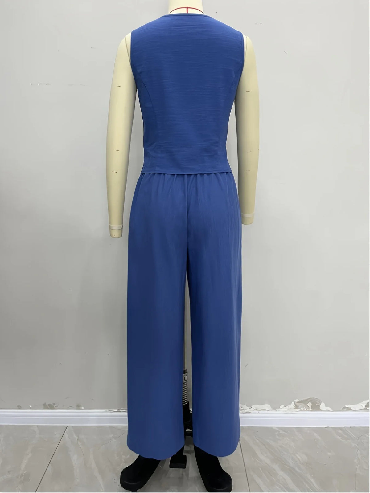 Two Piece Set Women Outfit 2026 Spring New Solid Color V-Neck Sleeveless Lace Up Vest & High Waist Casual Long Pants Set