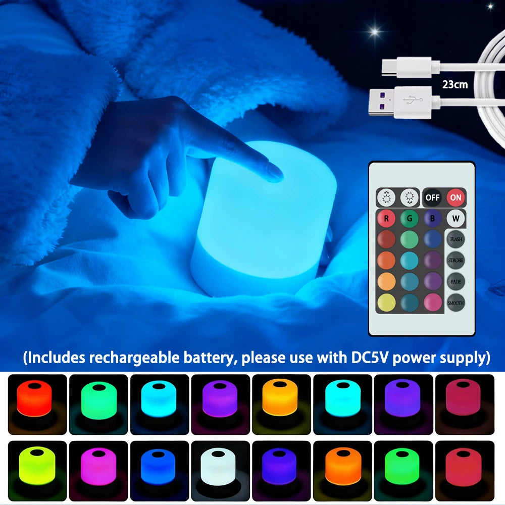 LED Night Light Dimmable Rechargeable/Plug-in Desktop Bedroom Bedside Lighting Decorative Touchscreen Reading RGB Desk Lamp