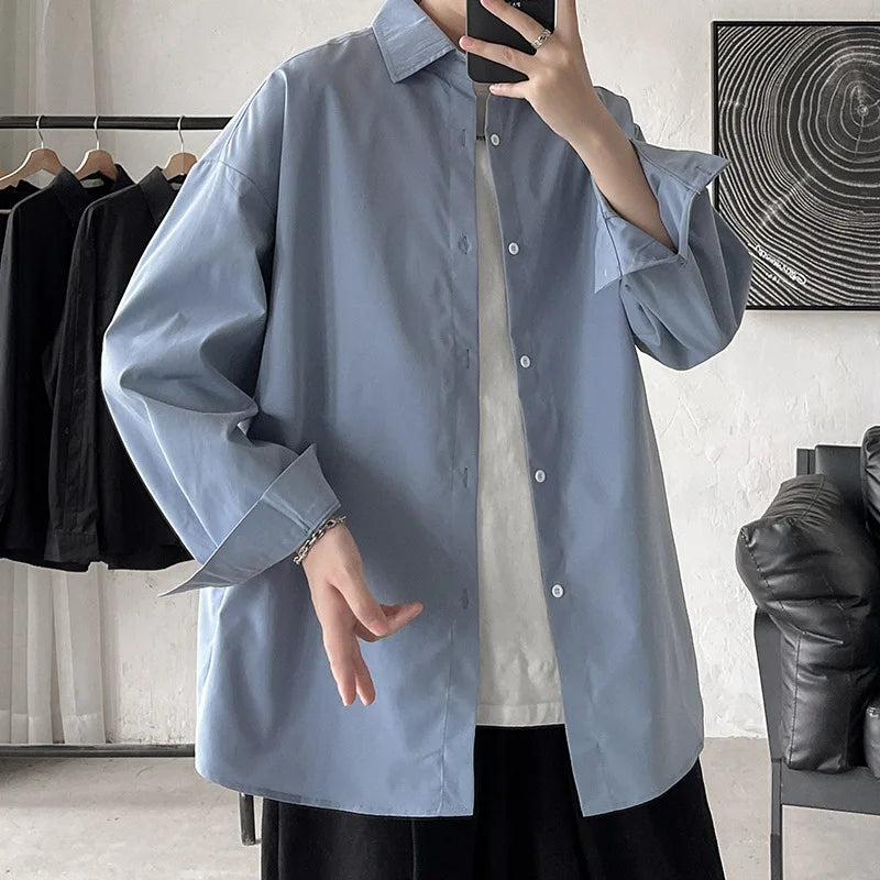2025 Men Oversize Shirts Spring Long Sleeve Preppy Shirt Unisex Woman Casual Street Fashion Blouses Streetwear Men Clothing