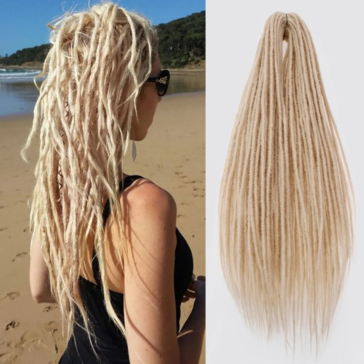 24' Dreadlocks Extensions Crochet Hair for Women 10 Strands Handmade Crochet Hair Braids 0.6cm Hippie Double Ended Dreadlock