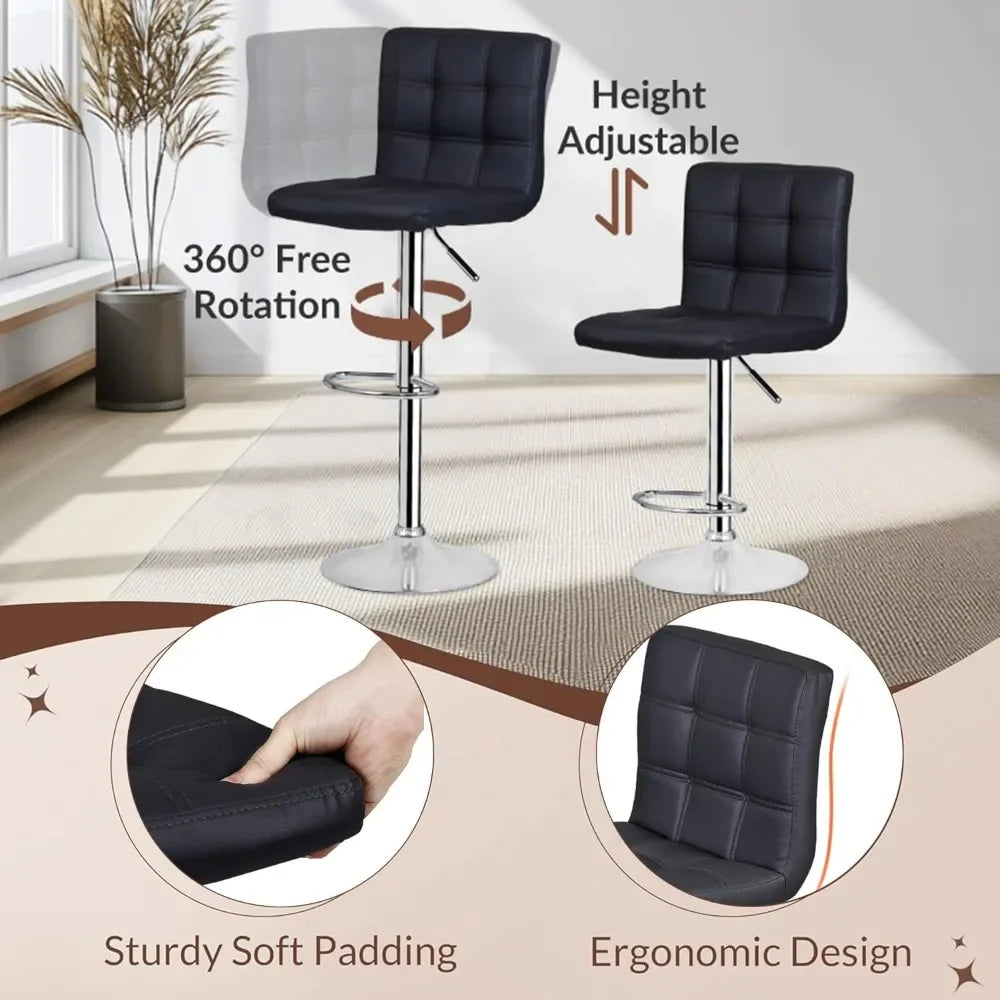Set of 4 Adjustable Swivel Barstools, Modern PU Leather Kitchen Counter Bar Stools, Square Back Bar Stool Customized
