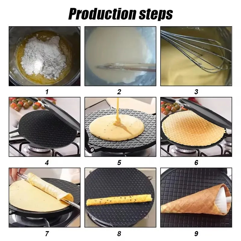 Heavy-Duty Nonstick Mold Pan 17/20cm for Making Omelets, Egg Rolls, Waffles, Cakes, Cones, and Cookies