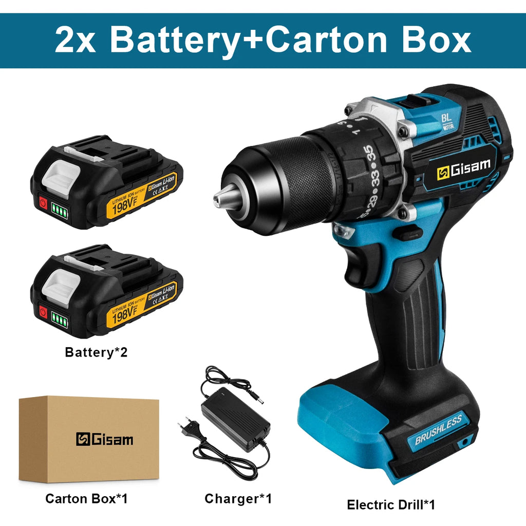 Gisam 13mm 35+3 Torque Brushless Electric Impact Drill Cordless Drill Electric Screwdriver Power Tool For Makita 18V Battery Pin
