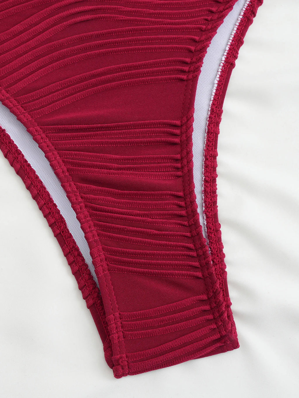 Color Block Ruched Bikini Swimsuit Thin Shoulder Straps Square Metal Ring Bikini Top Multi Strap Brief Fashion Bathing Suit