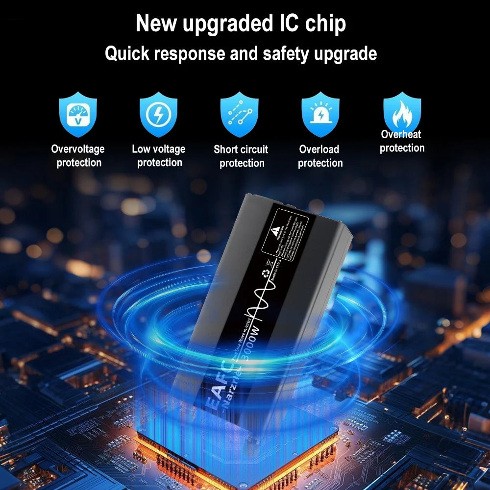 Universal 3000W Power Inverter DC 12V to AC 220V with USB Port – Solar/Car/Home Use Pure Sine Wave for LED Display RV Camping