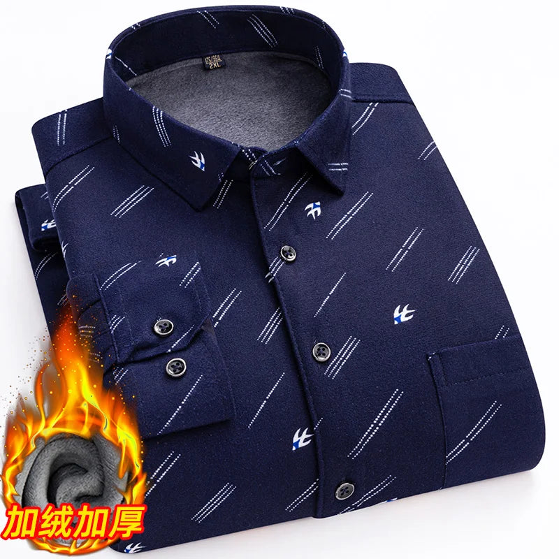 Men's long-sleeved shirts with added fleece and thickening are warm, casual in winter, skin-friendly, soft and cold-resistant