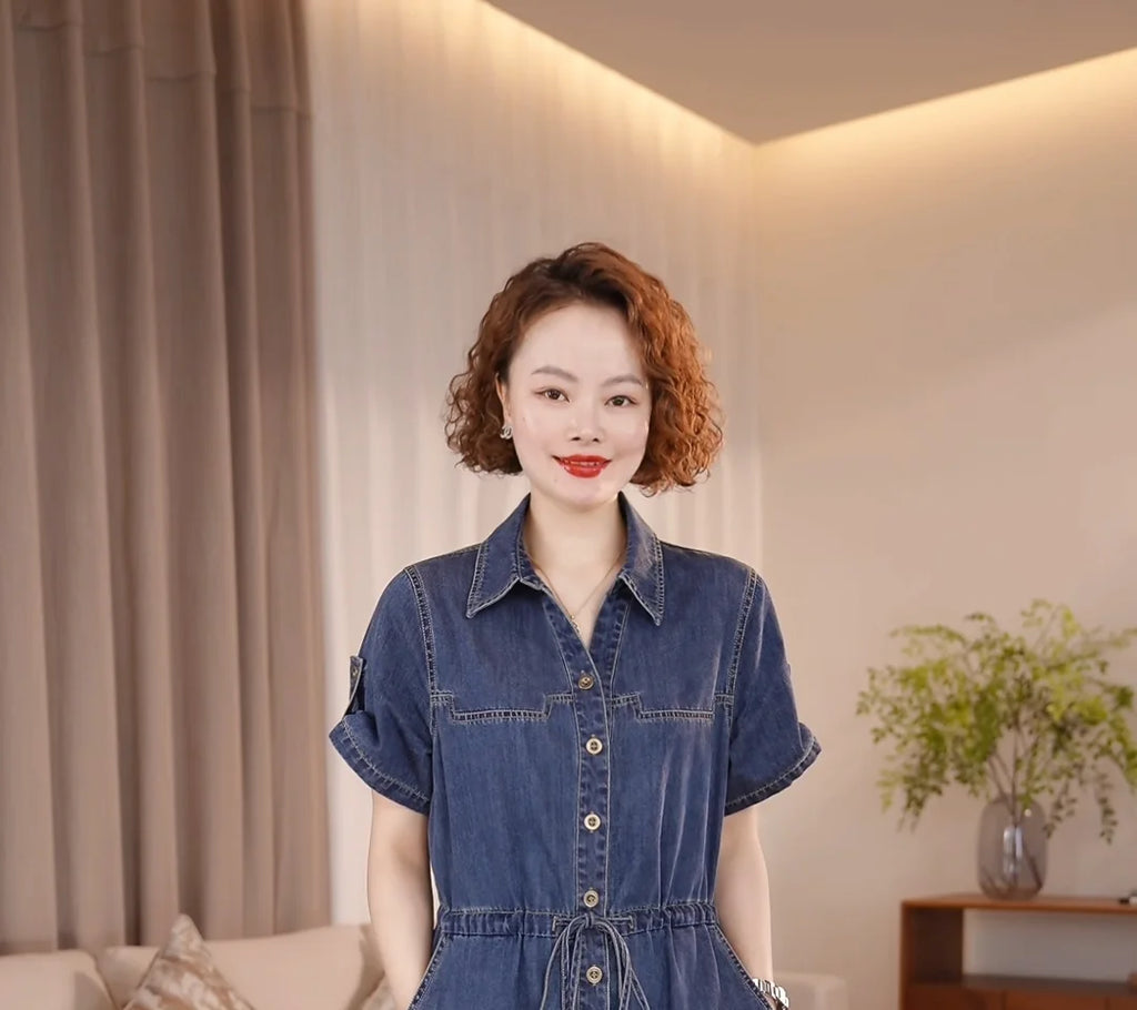 Denim Dress For women Summer 2026 New Female Single Breasted Short sleeved Slim Temperament Casual Dresses With pockets