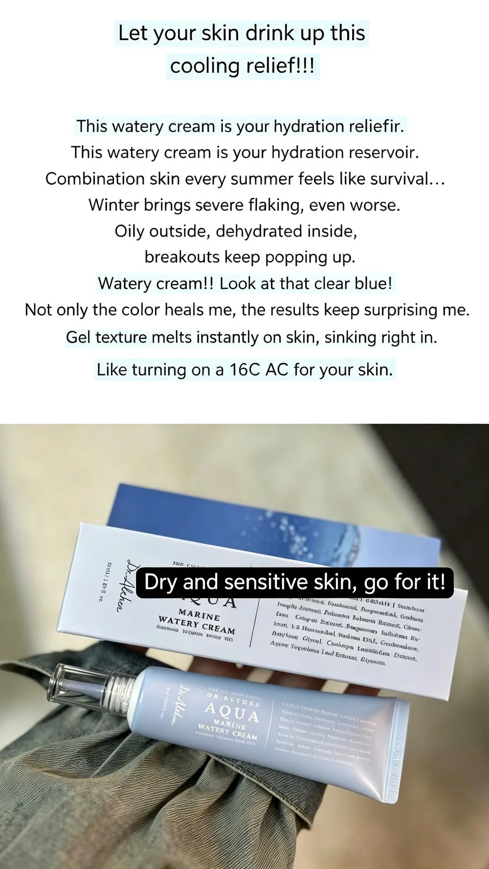Dr Althea Aqua Marine Watery Cream 50ml Jelly Mist 100ml Korean Face Cream Hydrating Moisturizer for Dry Sensitive Skin K Beauty