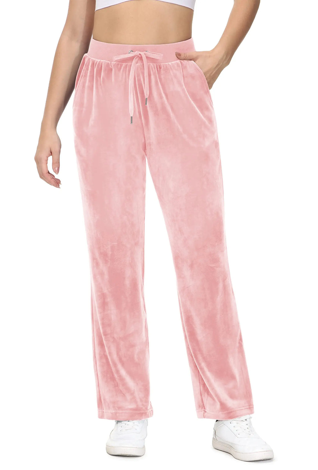 TACVASEN Winter Velvet Pants Womens Drawstring Elastic Waist Fleece Pants Workout Lounge Yoga Velour Pants Sweatpants Jogger