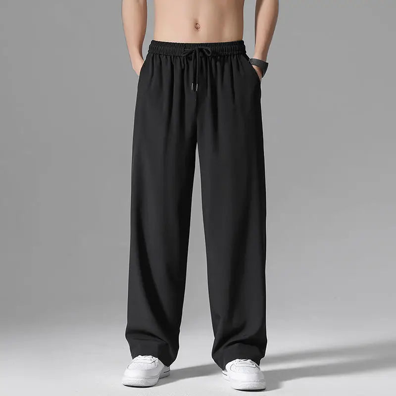 Ice Silk Pants Men's Summer Trousers Men's Trend Loose Straight Thin Casual Pants All-match Breathable Sports Pants Men