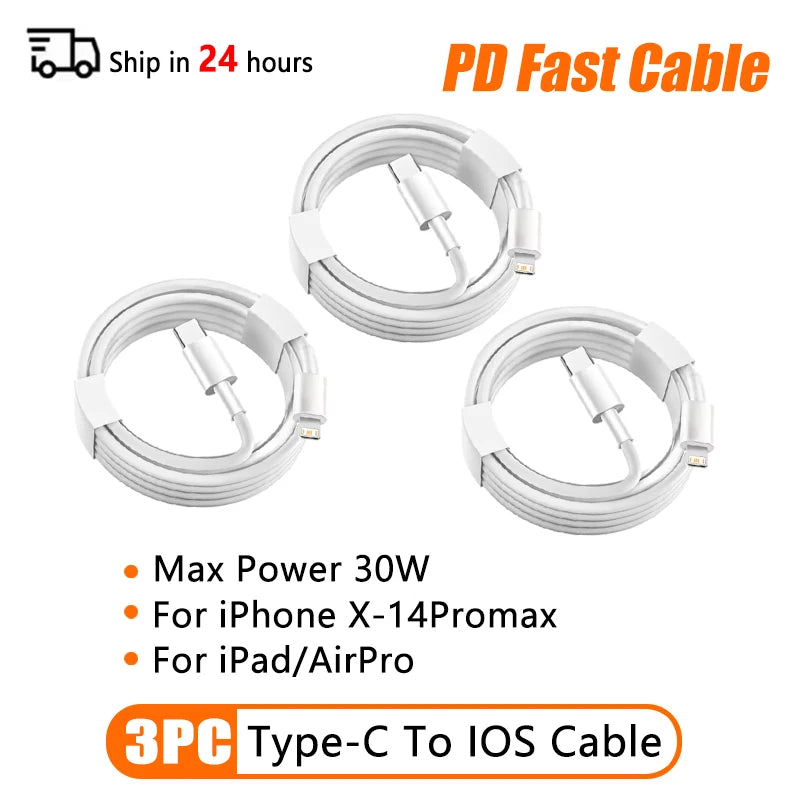 PD 60W USB C to Type C Fast Charging Cable for  iPhone 11 13 14 15 16 Pro Max 12 Mini 6 7 8 Plus XS XR iPad USB A MFi Certified