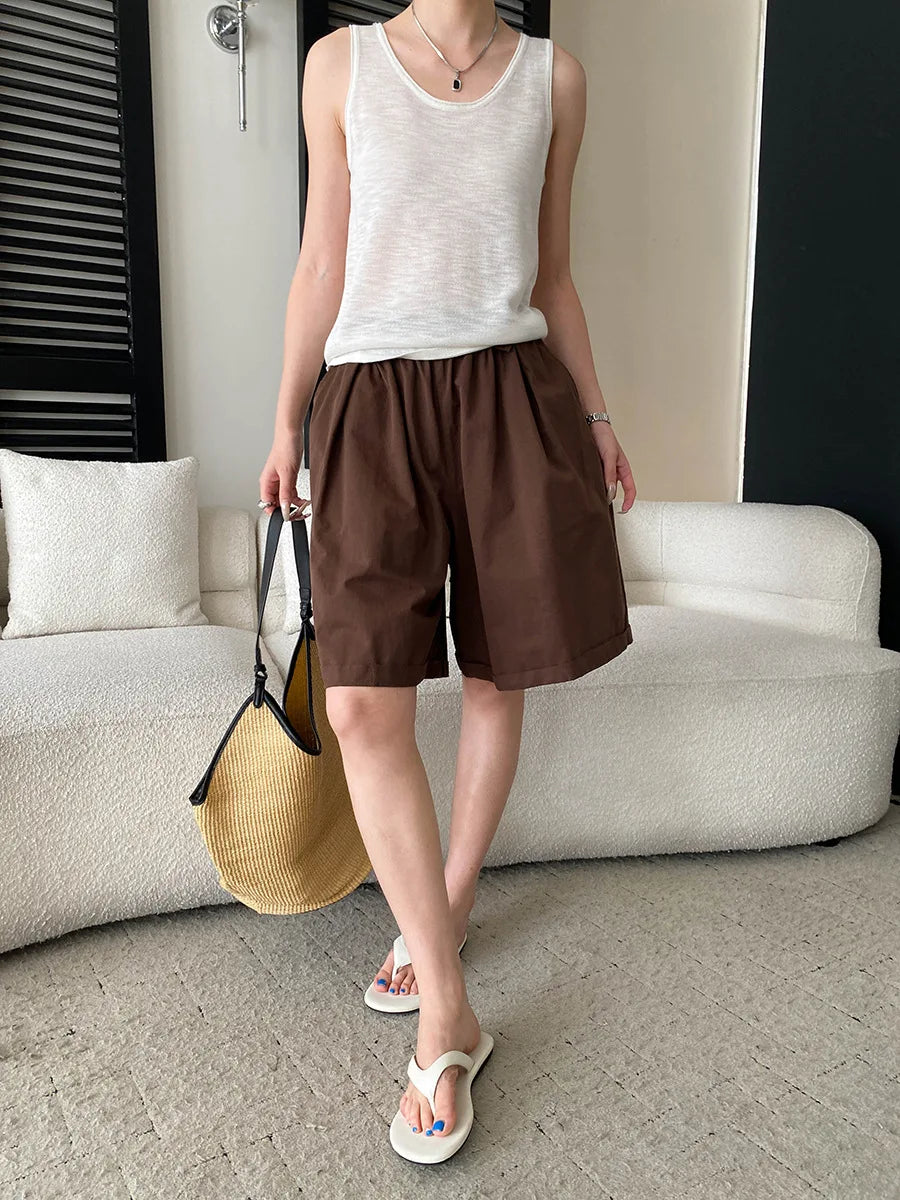 Summer women's relaxed loose wide leg A-line casual shorts versatile