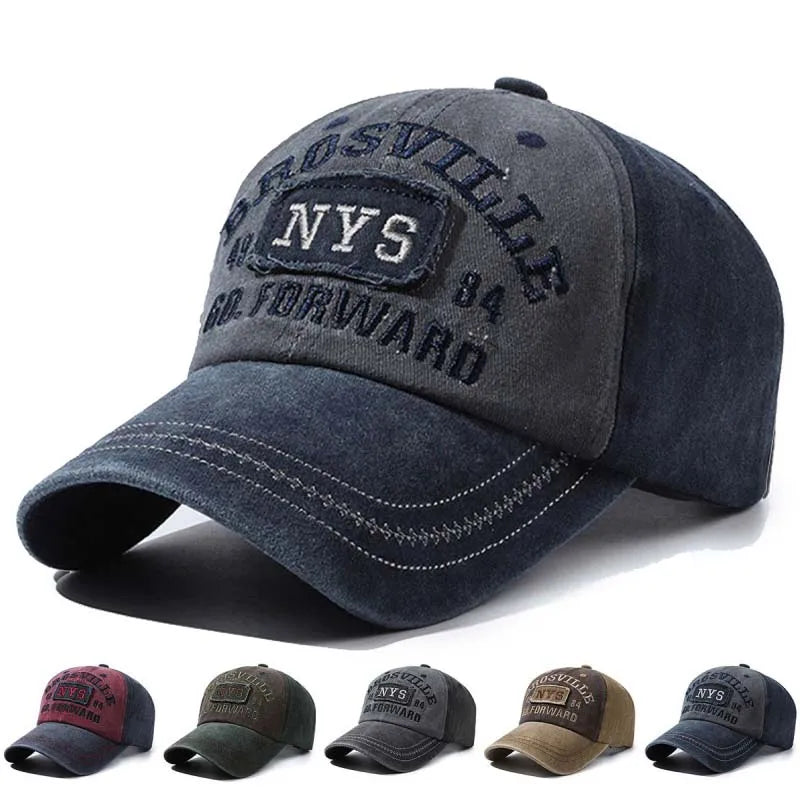 Four Seasons Men's Retro Letter Baseball Cap Casual Wash Embroidered Cap Curved Brim Bowler Hip Hop Streetwear Sun Hat