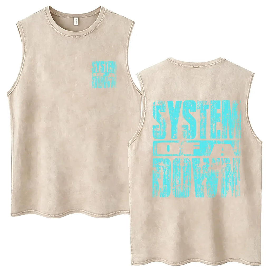 System of A Down Vintage Washed Tank Tops Men's Classic Rock Alternative Metal Sleeveless Vests T-shirt Male Oversized T Shirts