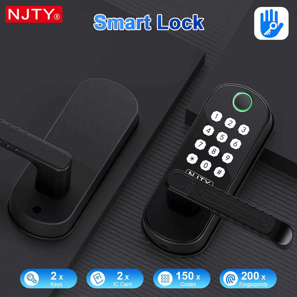 NJTY Fingerprint Door Lock Unlock by Fingerprint/Card/App/Password/NFC/Key Anti-Theft Electronic Door Lock for Bedroom/Outside