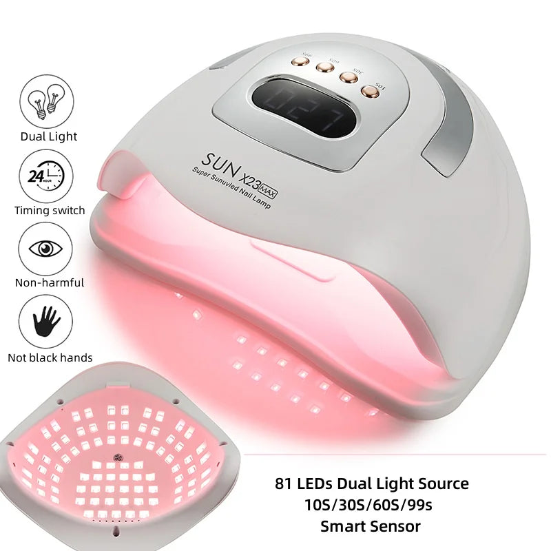 SUN X27MAX New 81LEDs UV LED Nail Lamp Powerful Nail Dryer for Gel Polish Professional Nail Art Manicure Lamp for Home and Salon