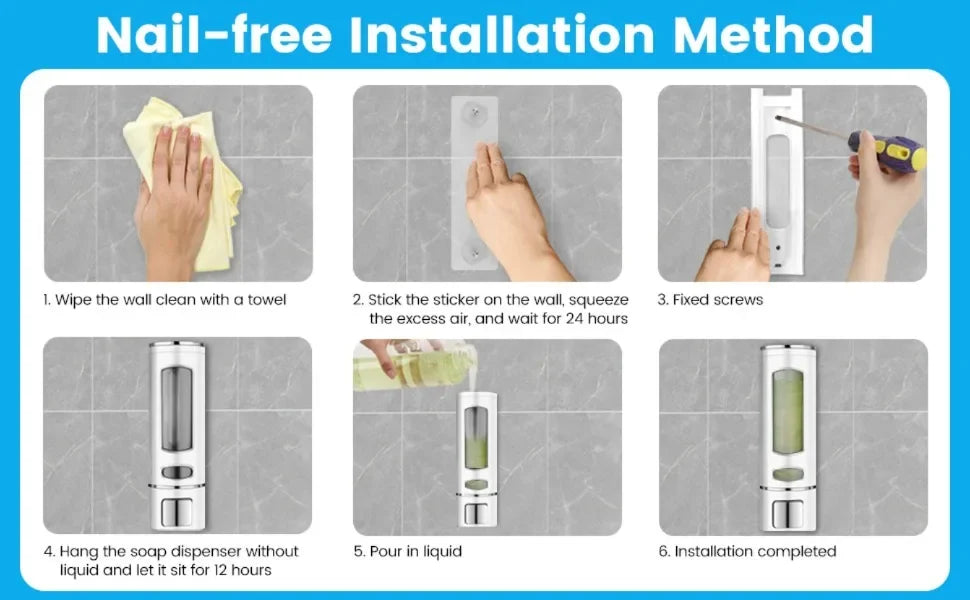 Liquid Soap Dispenser 400ml Wall Mounted Refillable for Bathroom Kitchen Hotel Shower Gel Lotion Pump for Toilet Bathroom Hotel
