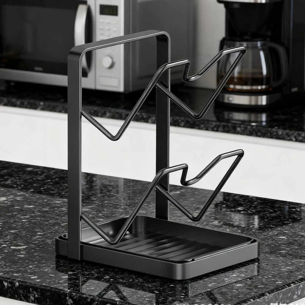 Kitchen Pot Lid Rack No Drill Pot Lid Organizer Kitchen Space Saving Countertop Organizer Rack with Drainage Tray Storage Rack