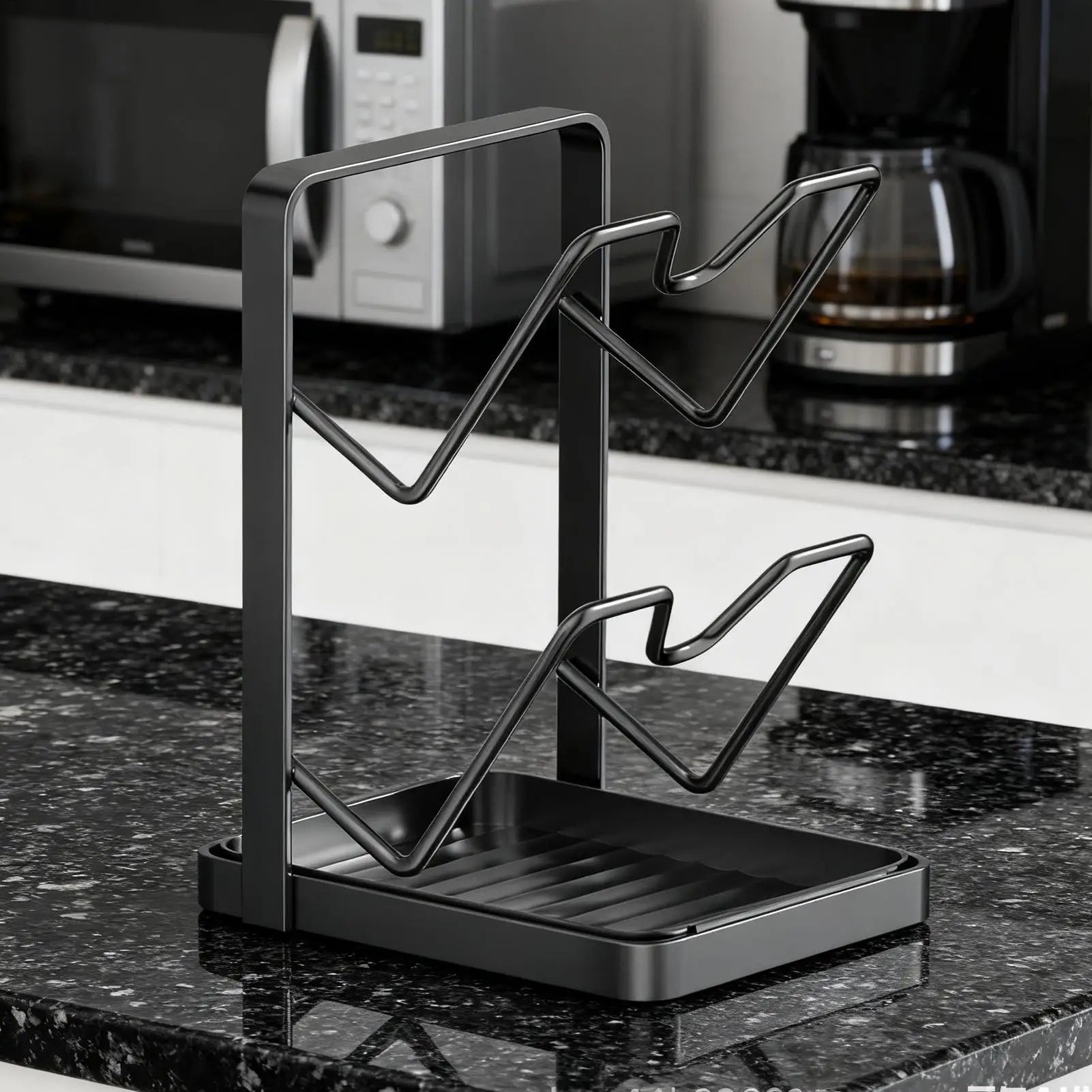Kitchen Pot Lid Rack No Drill Pot Lid Organizer Kitchen Space Saving Countertop Organizer Rack with Drainage Tray Storage Rack