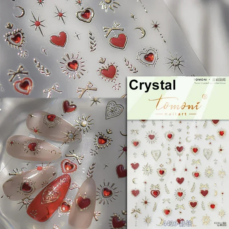 5D Gradient Love Gem Glitter Love Heart Colorful Cat's Eye Rhinestone Soft Self Adhesive Nail Art Stickers Shiny Manicure Decals